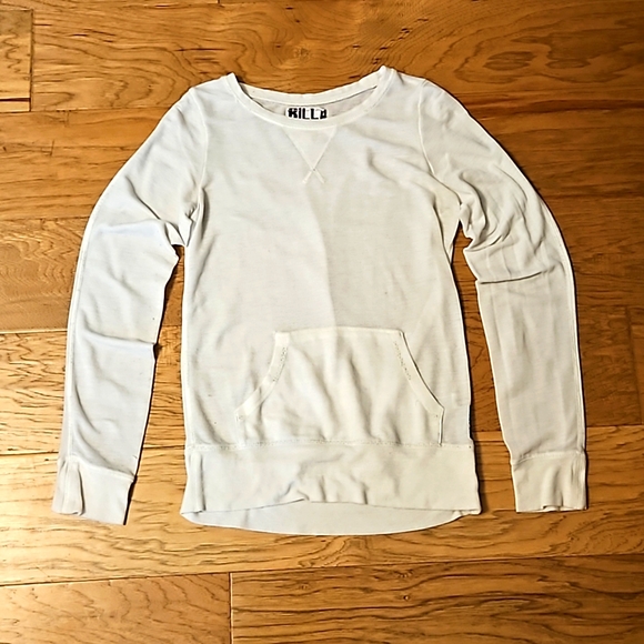 Billabong Tops - Billabong Sheer Long Sleeve Top White Shirt Large Kangaroo Pocket Women's